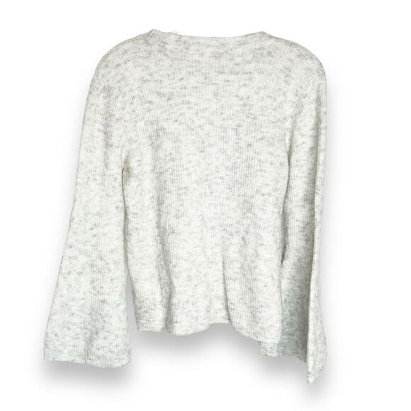 Moth Flared Bell Sleeve Ribbed Knit Sweater Cream Heathered Gray Anthropologie M - Picture 4 of 11